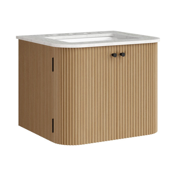 Modway Furniture Zia 24" Wall-Mount Bathroom Vanity with Elegant Marble Sink - Contemporary Floating Design for Style Natural EEI-7162-NAT