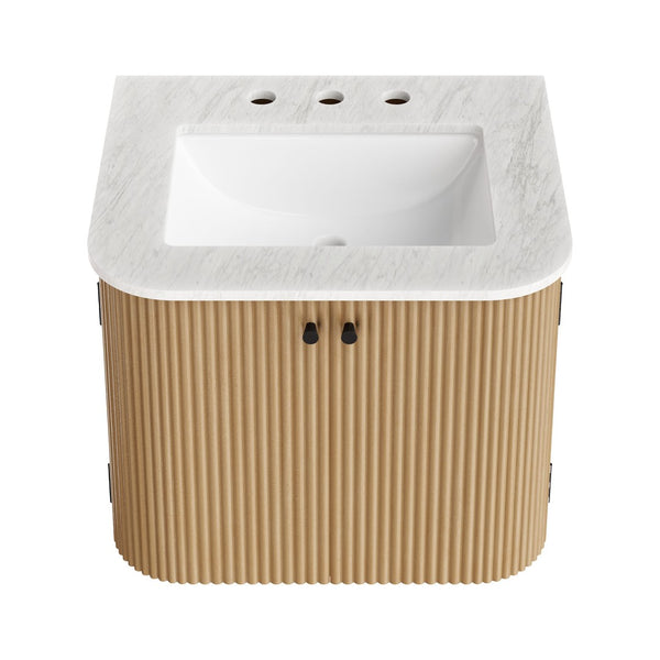 Modway Furniture Zia 24" Wall-Mount Bathroom Vanity with Elegant Marble Sink - Contemporary Floating Design for Style Natural EEI-7162-NAT