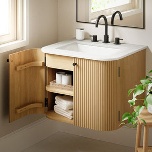 Modway Furniture Zia 24" Wall-Mount Bathroom Vanity with Elegant Marble Sink - Contemporary Floating Design for Style Natural EEI-7162-NAT