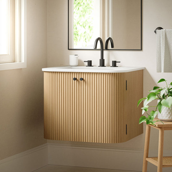 Modway Furniture Zia 24" Wall-Mount Bathroom Vanity with Elegant Marble Sink - Contemporary Floating Design for Style Natural EEI-7162-NAT