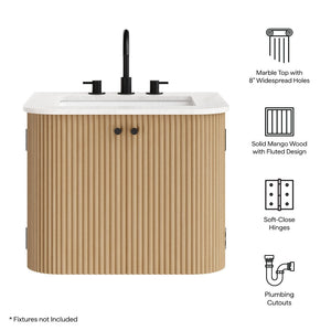 Modway Furniture Zia 24" Wall-Mount Bathroom Vanity with Elegant Marble Sink - Contemporary Floating Design for Style Natural EEI-7162-NAT