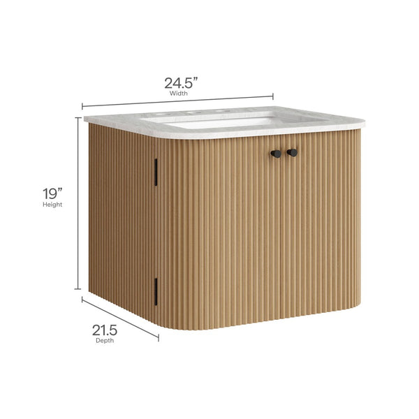 Modway Furniture Zia 24" Wall-Mount Bathroom Vanity with Elegant Marble Sink - Contemporary Floating Design for Style Natural EEI-7162-NAT