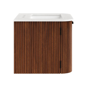 Modway Furniture Zia 24" Wall-Mount Bathroom Vanity with Elegant Marble Sink - Contemporary Floating Design for Style Walnut EEI-7162-WAL