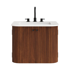 Modway Furniture Zia 24" Wall-Mount Bathroom Vanity with Elegant Marble Sink - Contemporary Floating Design for Style Walnut EEI-7162-WAL