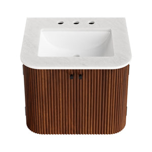 Modway Furniture Zia 24" Wall-Mount Bathroom Vanity with Elegant Marble Sink - Contemporary Floating Design for Style Walnut EEI-7162-WAL