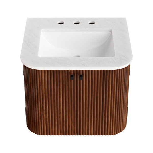 Modway Furniture Zia 24" Wall-Mount Bathroom Vanity with Elegant Marble Sink - Contemporary Floating Design for Style Walnut EEI-7162-WAL