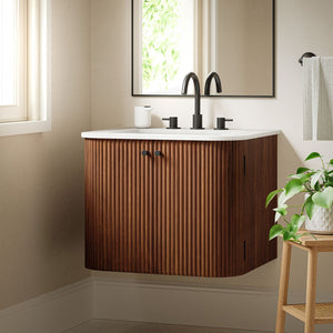 Modway Furniture Zia 24" Wall-Mount Bathroom Vanity with Elegant Marble Sink - Contemporary Floating Design for Style Walnut EEI-7162-WAL