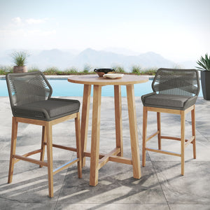 Modway Furniture Wellspring 3-Piece Teak Outdoor Bar Set - Stylish Comfort for Relaxed Dining and Entertaining Gray Graphite EEI-7163-GRY-GPH-SET