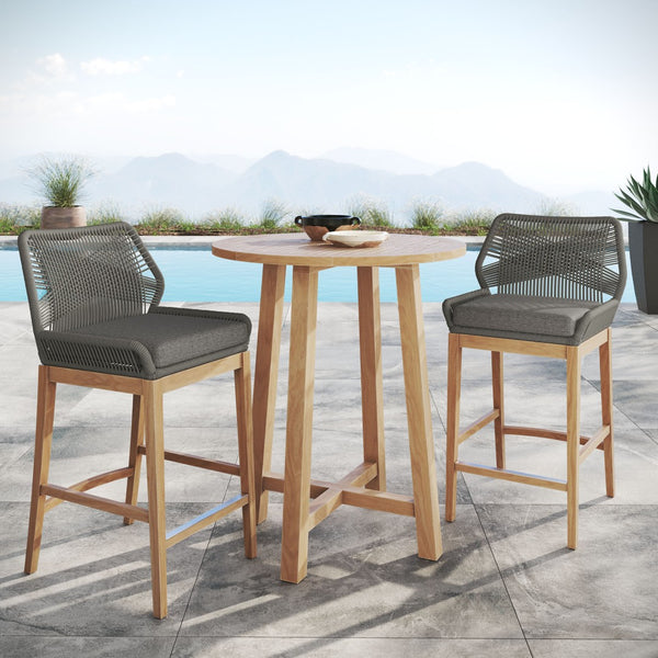 Modway Furniture Wellspring 3-Piece Teak Outdoor Bar Set - Stylish Comfort for Relaxed Dining and Entertaining Gray Graphite EEI-7163-GRY-GPH-SET
