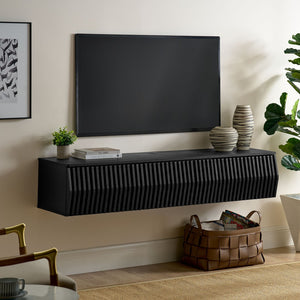 Modway Furniture Vaughn 64" Wall-Mounted TV Stand - Minimalist Floating Cabinet with Smart Storage & Cable Management Black EEI-7164-BLK