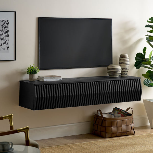 Modway Furniture Vaughn 64" Wall-Mounted TV Stand - Minimalist Floating Cabinet with Smart Storage & Cable Management Black EEI-7164-BLK