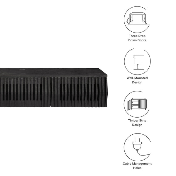 Modway Furniture Vaughn 64" Wall-Mounted TV Stand - Minimalist Floating Cabinet with Smart Storage & Cable Management Black EEI-7164-BLK