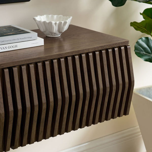 Modway Furniture Vaughn 64" Wall-Mounted TV Stand - Minimalist Floating Cabinet with Smart Storage & Cable Management Walnut EEI-7164-WAL