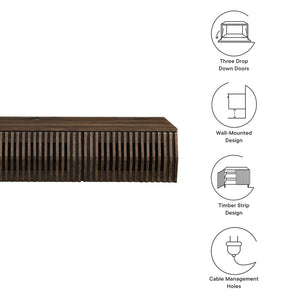 Modway Furniture Vaughn 64" Wall-Mounted TV Stand - Minimalist Floating Cabinet with Smart Storage & Cable Management Walnut EEI-7164-WAL