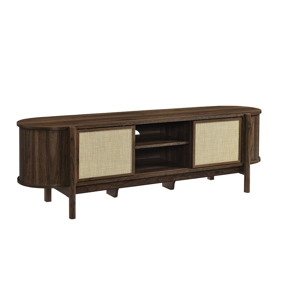 Modway Furniture Reid 61" Mid-Century Modern TV Stand with Rattan Doors, Adjustable Shelving & Cable Management EEI-7165-WAL