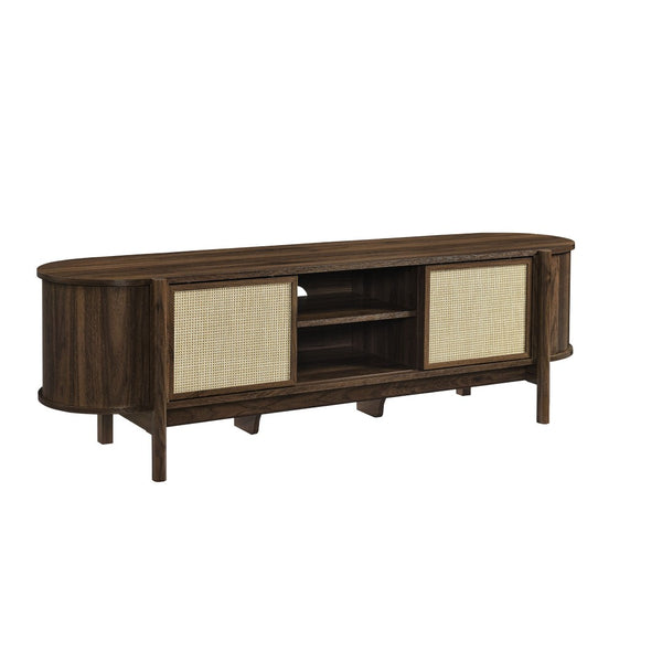 Modway Furniture Reid 61" Mid-Century Modern TV Stand with Rattan Doors, Adjustable Shelving & Cable Management EEI-7165-WAL
