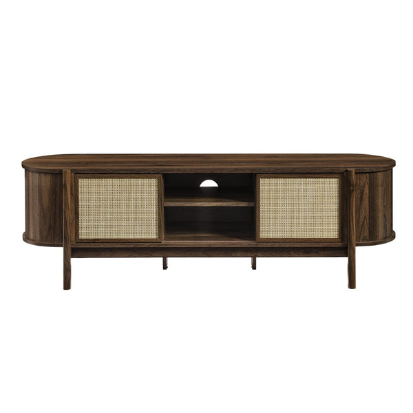 Modway Furniture Reid 61" Mid-Century Modern TV Stand with Rattan Doors, Adjustable Shelving & Cable Management EEI-7165-WAL