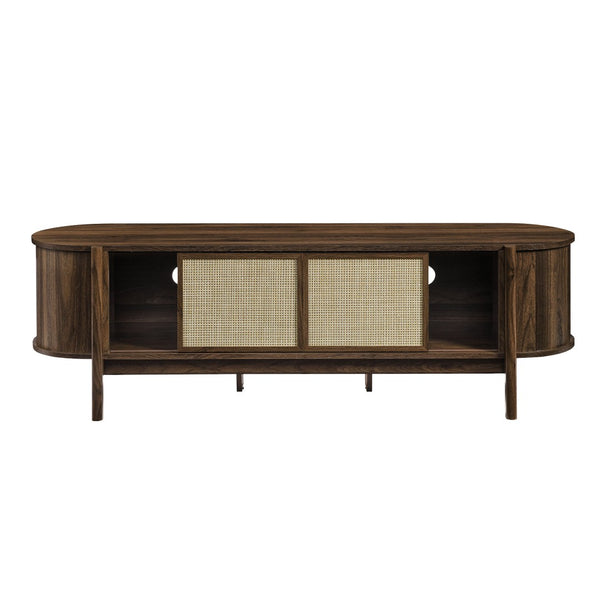 Modway Furniture Reid 61" Mid-Century Modern TV Stand with Rattan Doors, Adjustable Shelving & Cable Management EEI-7165-WAL