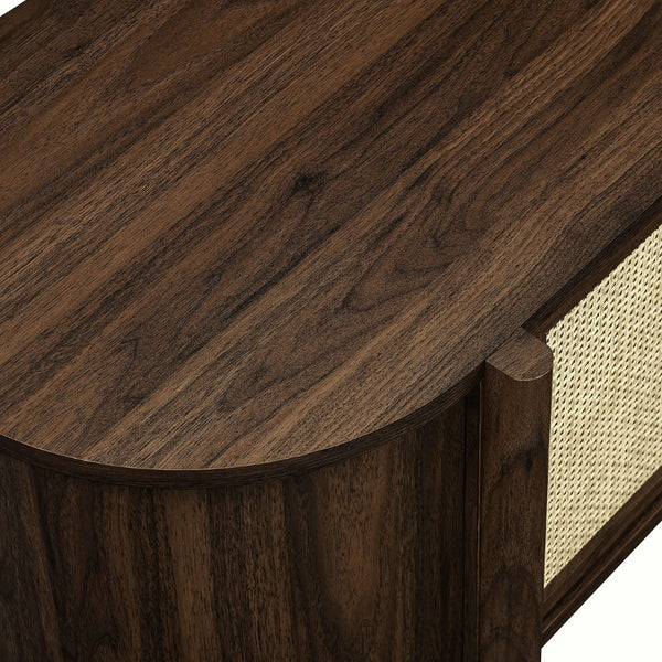 Modway Furniture Reid 61" Mid-Century Modern TV Stand with Rattan Doors, Adjustable Shelving & Cable Management EEI-7165-WAL