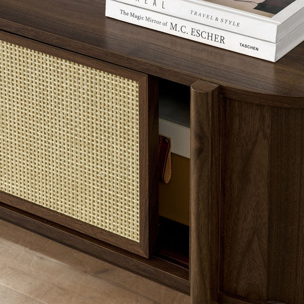 Modway Furniture Reid 61" Mid-Century Modern TV Stand with Rattan Doors, Adjustable Shelving & Cable Management EEI-7165-WAL