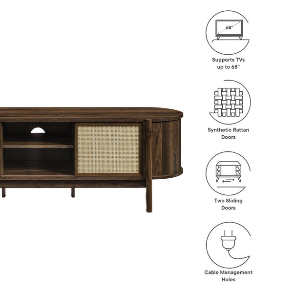 Modway Furniture Reid 61" Mid-Century Modern TV Stand with Rattan Doors, Adjustable Shelving & Cable Management EEI-7165-WAL