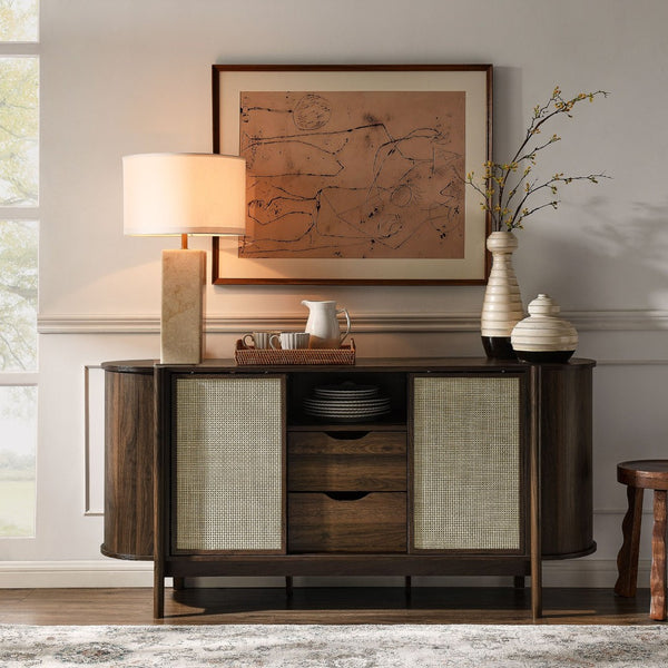 Modway Furniture Reid 63" Curved Sideboard - Mid-Century Modern Walnut Buffet, Versatile Storage, Elegant Design EEI-7166-WAL