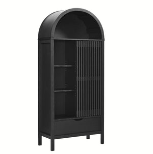Modway Furniture Vaughn 71" Arched Storage Display Cabinet - Modern Design with Adjustable Shelves & Sliding Door Black EEI-7167-BLK