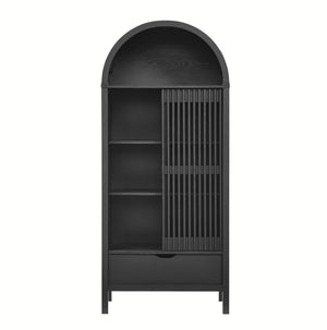Modway Furniture Vaughn 71" Arched Storage Display Cabinet - Modern Design with Adjustable Shelves & Sliding Door Black EEI-7167-BLK
