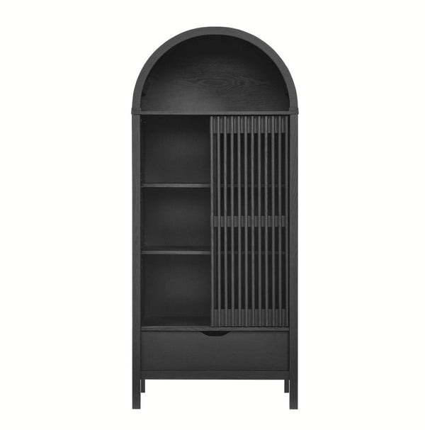 Modway Furniture Vaughn 71" Arched Storage Display Cabinet - Modern Design with Adjustable Shelves & Sliding Door Black EEI-7167-BLK