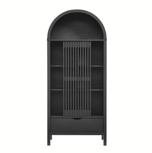 Modway Furniture Vaughn 71" Arched Storage Display Cabinet - Modern Design with Adjustable Shelves & Sliding Door Black EEI-7167-BLK