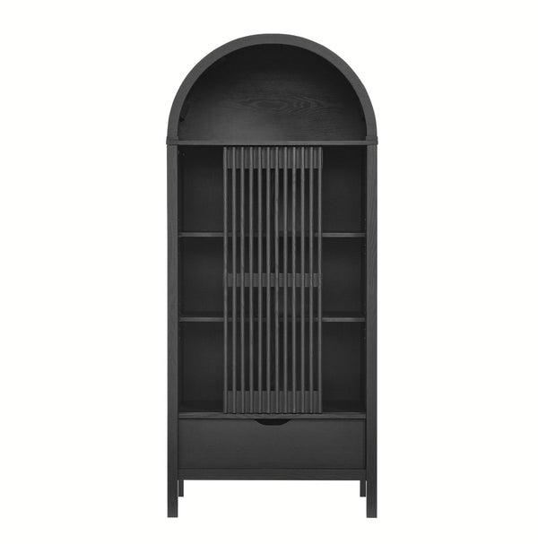 Modway Furniture Vaughn 71" Arched Storage Display Cabinet - Modern Design with Adjustable Shelves & Sliding Door Black EEI-7167-BLK