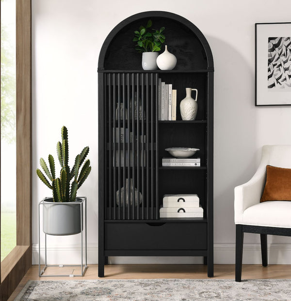 Modway Furniture Vaughn 71" Arched Storage Display Cabinet - Modern Design with Adjustable Shelves & Sliding Door Black EEI-7167-BLK