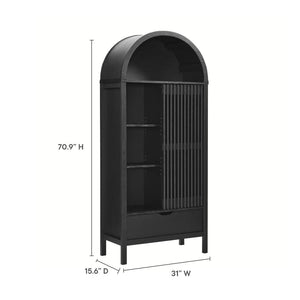 Modway Furniture Vaughn 71" Arched Storage Display Cabinet - Modern Design with Adjustable Shelves & Sliding Door Black EEI-7167-BLK