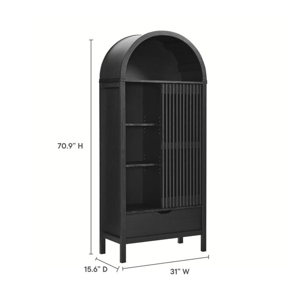 Modway Furniture Vaughn 71" Arched Storage Display Cabinet - Modern Design with Adjustable Shelves & Sliding Door Black EEI-7167-BLK