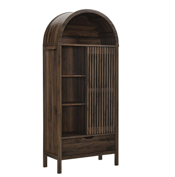 Modway Furniture Vaughn 71" Arched Storage Display Cabinet - Modern Design with Adjustable Shelves & Sliding Door Walnut EEI-7167-WAL