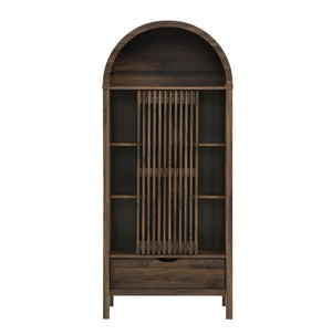 Modway Furniture Vaughn 71" Arched Storage Display Cabinet - Modern Design with Adjustable Shelves & Sliding Door Walnut EEI-7167-WAL