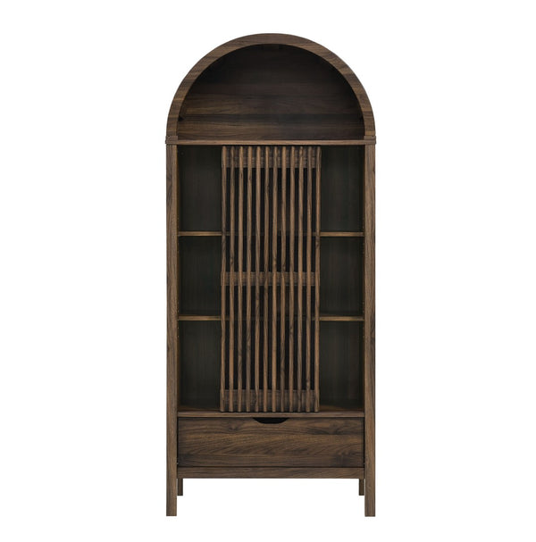 Modway Furniture Vaughn 71" Arched Storage Display Cabinet - Modern Design with Adjustable Shelves & Sliding Door Walnut EEI-7167-WAL