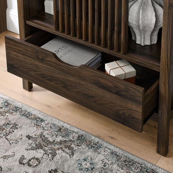 Modway Furniture Vaughn 71" Arched Storage Display Cabinet - Modern Design with Adjustable Shelves & Sliding Door Walnut EEI-7167-WAL