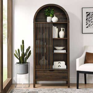 Modway Furniture Vaughn 71" Arched Storage Display Cabinet - Modern Design with Adjustable Shelves & Sliding Door Walnut EEI-7167-WAL