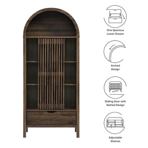 Modway Furniture Vaughn 71" Arched Storage Display Cabinet - Modern Design with Adjustable Shelves & Sliding Door Walnut EEI-7167-WAL