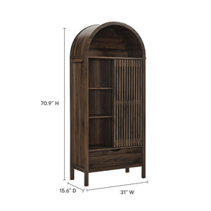 Modway Furniture Vaughn 71" Arched Storage Display Cabinet - Modern Design with Adjustable Shelves & Sliding Door Walnut EEI-7167-WAL