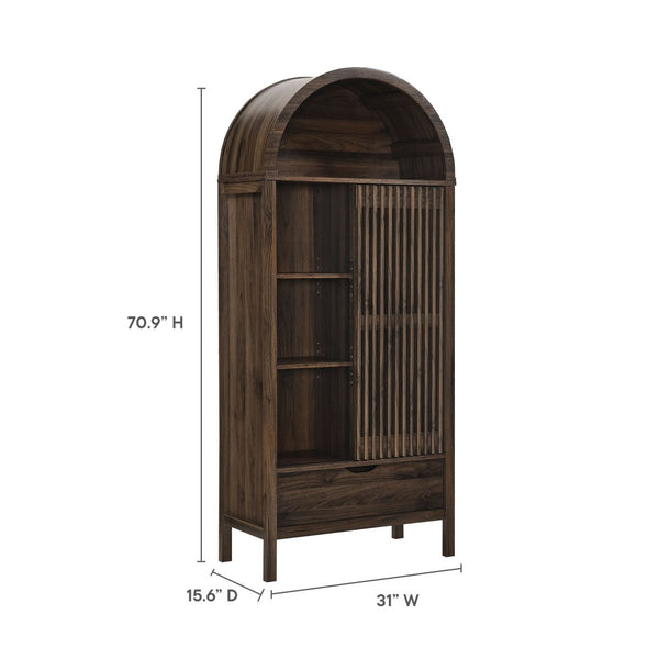 Modway Furniture Vaughn 71" Arched Storage Display Cabinet - Modern Design with Adjustable Shelves & Sliding Door Walnut EEI-7167-WAL