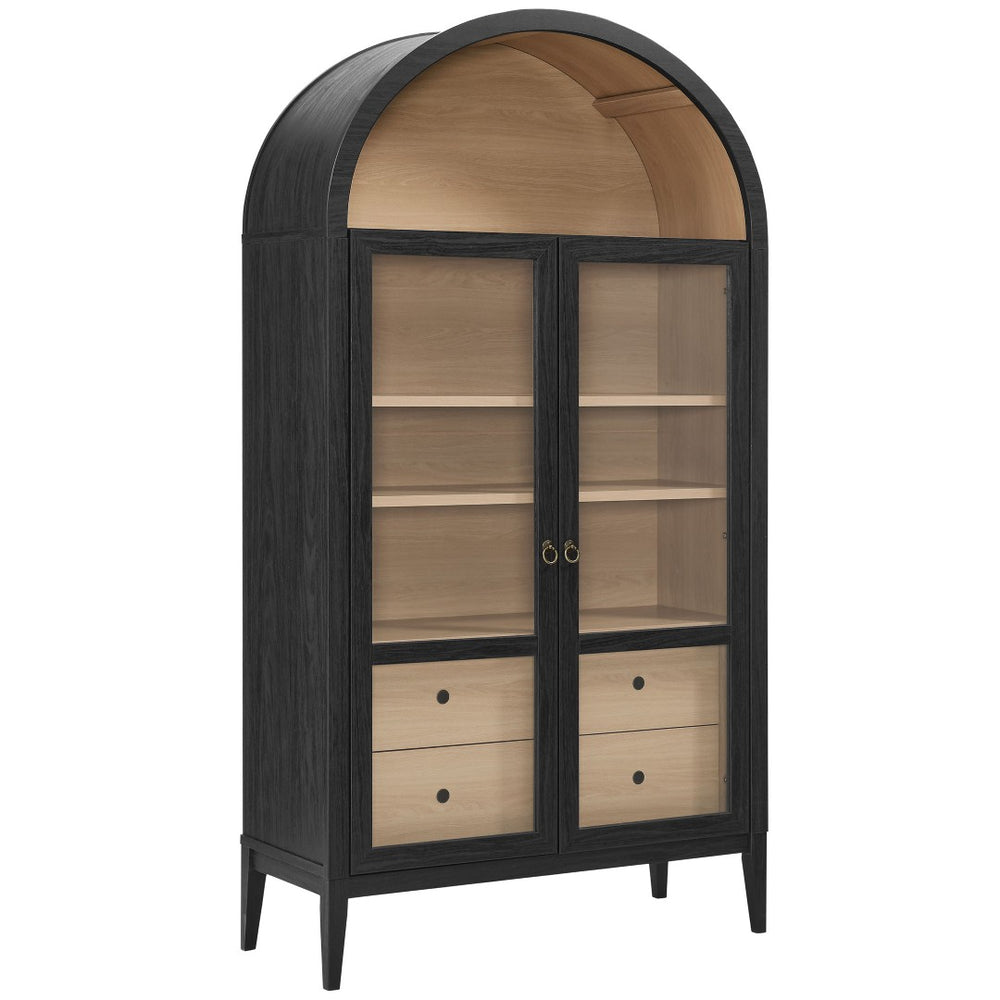 Modway Furniture Nolan 74" Tall Arched Storage Display Cabinet - Elegant Glass Doors, Adjustable Shelves & Drawers Black Oak EEI-7168-BLK-OAK