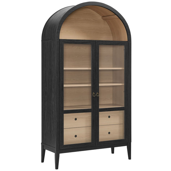 Modway Furniture Nolan 74" Tall Arched Storage Display Cabinet - Elegant Glass Doors, Adjustable Shelves & Drawers Black Oak EEI-7168-BLK-OAK