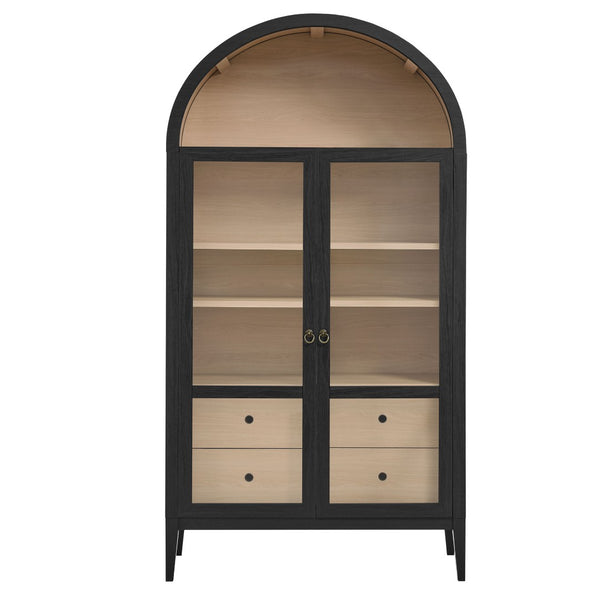 Modway Furniture Nolan 74" Tall Arched Storage Display Cabinet - Elegant Glass Doors, Adjustable Shelves & Drawers Black Oak EEI-7168-BLK-OAK