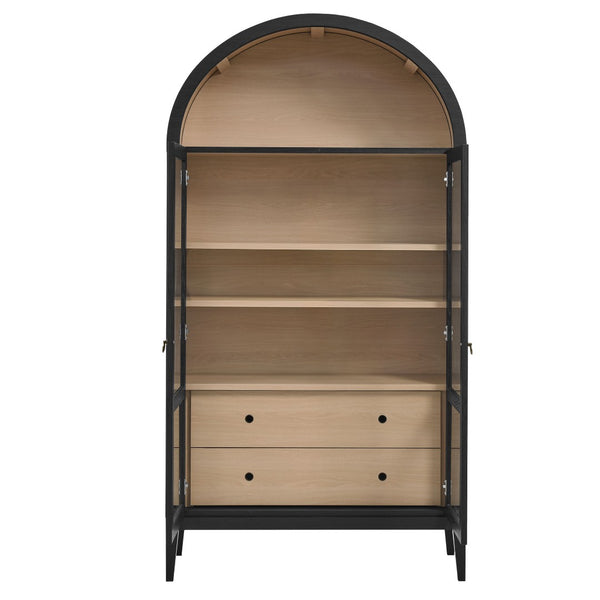 Modway Furniture Nolan 74" Tall Arched Storage Display Cabinet - Elegant Glass Doors, Adjustable Shelves & Drawers Black Oak EEI-7168-BLK-OAK