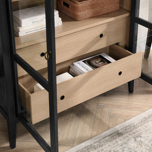 Modway Furniture Nolan 74" Tall Arched Storage Display Cabinet - Elegant Glass Doors, Adjustable Shelves & Drawers Black Oak EEI-7168-BLK-OAK