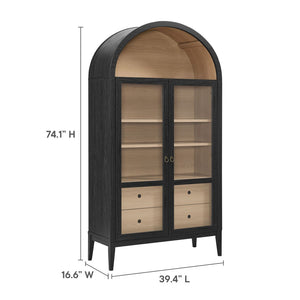Modway Furniture Nolan 74" Tall Arched Storage Display Cabinet - Elegant Glass Doors, Adjustable Shelves & Drawers Black Oak EEI-7168-BLK-OAK