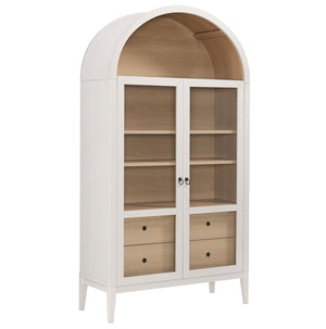 Modway Furniture Nolan 74" Tall Arched Storage Display Cabinet - Elegant Glass Doors, Adjustable Shelves & Drawers Ivory Oak EEI-7168-IVO-OAK