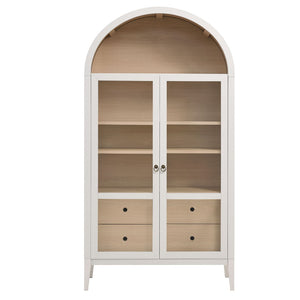 Modway Furniture Nolan 74" Tall Arched Storage Display Cabinet - Elegant Glass Doors, Adjustable Shelves & Drawers Ivory Oak EEI-7168-IVO-OAK